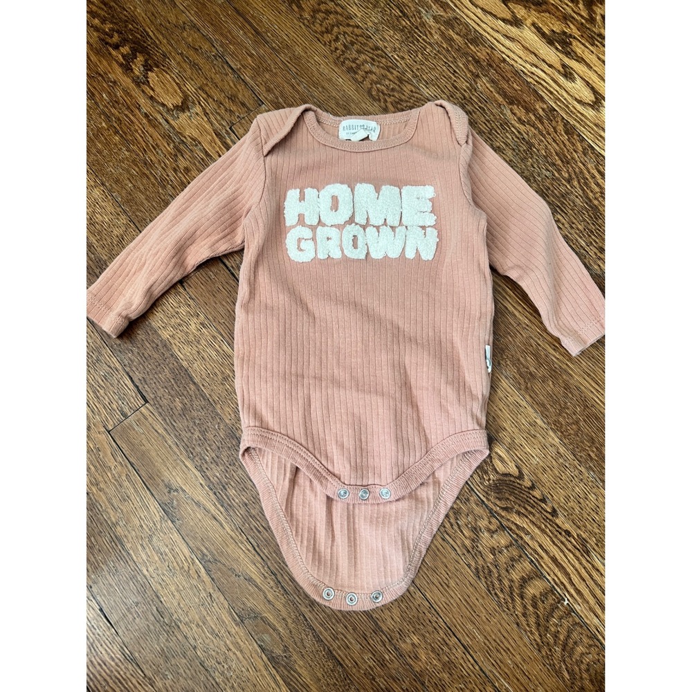 Rabbit Bear Home Grown Ribbed Long Sleeve Bodysuit Mauve 6-9M